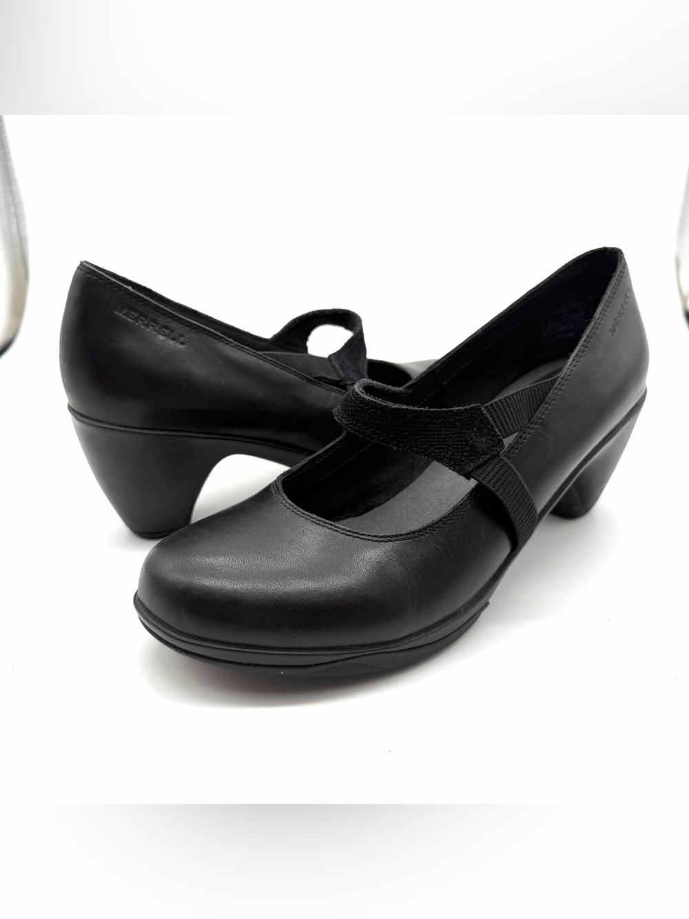 MERRELL Evera Womens Size 9 M Black Elastic Strap Slip On Mary Jane Shoes Heels